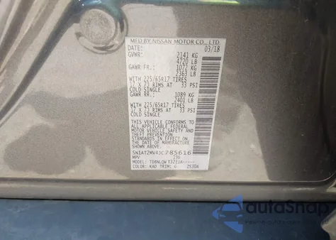 2018 Nissan Rogue Sv z USA, uszkodzony, nr VIN 5N1AT2MV4JC785616